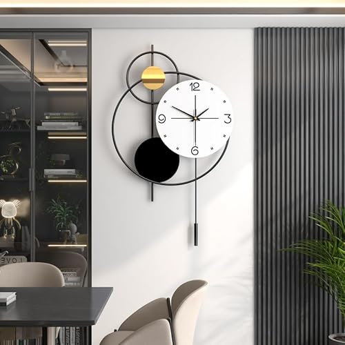 ClockUniverse Wall Clocks for Living Room – Black, White, and Gold Pendulum Wall Clock – 37cm x 62cm Modern Decorative Timepiece with Silent Quartz Movement – Elegant Pendulum Wall Clocks for Home