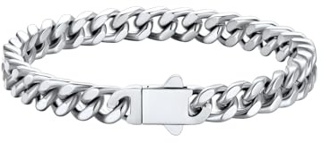 U7 Armband für Herren Edelstahl 7MM Cuban Chain Armbänder Schwer Gliederarmband Miami Armkette Edelstahl Kubanisch Herrenarmband Silber Panzerarmband 23cm lang Armschmuck für Bruder