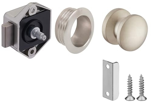 Druck-Schlösser Push Lock Button Lock Door Lock Cabinet Catch 15mm Kein Schlüssel Erforderlich für Caravan Van Yacht Wohnmobil Türschrank Schrank, Matt vernickelt
