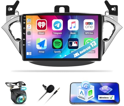 [2G+64G] Android 13 Carplay Autoradio für Opel Corsa 2015-2019/Opel Adam 2013-2016 mit Android Auto, 9 Touchscreen-Radio mit Bluetooth GPS, WLAN, FM/RDS Mirror Link + AHD Rückfahrkamera & Mikrofon