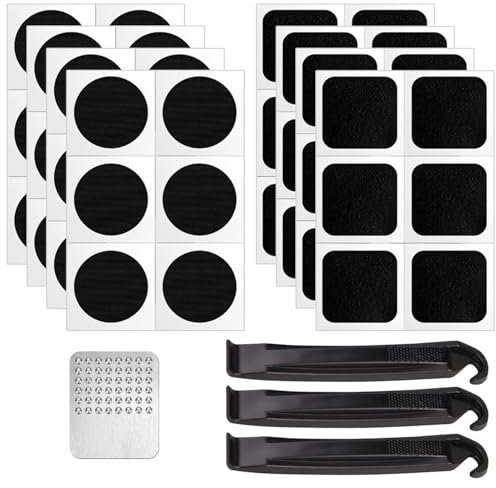 Keratobleem 52PCS Bike Tire Patch Repair Kit,Bicycle Motorcycle Tire Glueless Self-Adhesive Patches with Metal Rasps, Portable Storage Box for Road Mountain and Commuter Bikes
