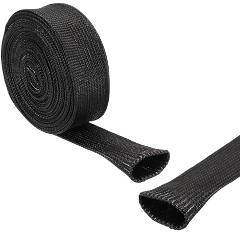 QUARKZMAN 1 Pz Intrecciata Guaina Per Cavi Elettrici, 3 mm x 3 m, Guaina alta temperatura in fibre di vetro alcali-free, Tagliabile Nascondi Cavi, Cable Management Per TV, Auto, Casa, Nero