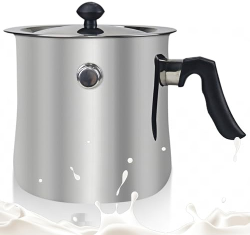 Casserole à lait de 1,5 l - Double paroi - En acier inoxydable - Diamètre : 16,5 cm - Avec bec verseur et couvercle - 15 cm de haut - Avec poignée en plastique antidérapante - Convient pour tous les