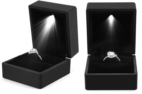 Watris Veiyi LED Beleuchtet Ringbox, Velvet Verlobungsring Box, Black Ringschatulle, Ringschachtel, Verlobungsring für Verlobung
