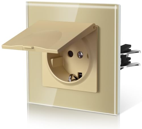 BSEED Prises de courant en cristal Standard, Prise avec couvercle étanche, Prises de courant avec sécurité pour enfants, Facile d'installation, Série E. 86mm Or