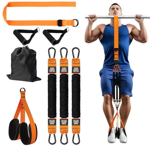 Pull Up Assistance Bands, Adjustable Strength Training for Home Gym | Resistance Bands Upper Body, Legs, Core; Non-Slip Foot/Knee Rest; Steel Buckles; No Spotter; Beginner To Advanced