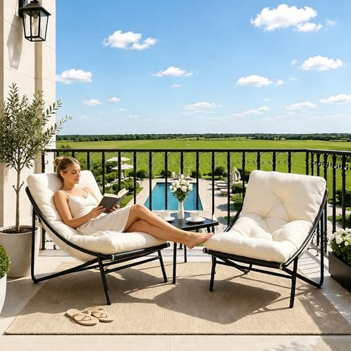 BalkonmöBel Set 3 Teilig, BalkonmöBel Set für Kleinen Balkon, Balcony Furniture mit Glastisch & Stahlgestell, Balkon Set 2 Personen, Garden Furniture Sets für Hof, Terrasse, Innen, AußEn (Weiß)