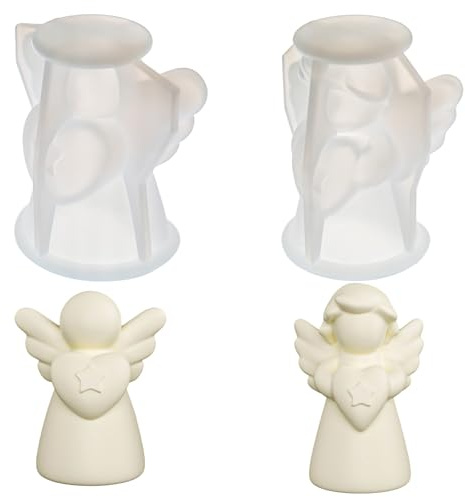 2 Stück Silikonformen Gießformen Engel Kerzenformen Silikon Engel Deko | Kerzen Gießen Silikonform Engel mit Herz, Weihnachten Form Seifenform Gipsform DIY Handwerk