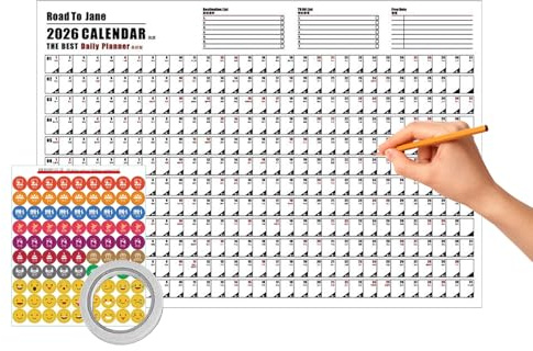 Calendario 2026 12 meses – Gran diario semanal con notas, calendario de carteles – Planificador diario 2026, póster de calendario, para programar citas, planificación académica