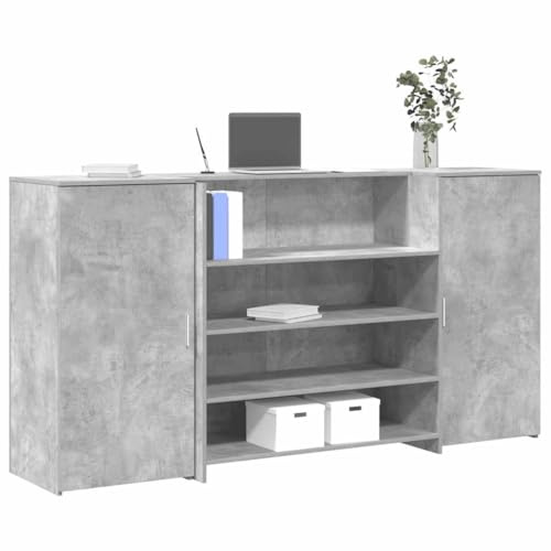 QZZCED Empfangstheke aus Beton, grau, 200 x 50 x 103,5 cm, mit integriertem Schreibtisch und geräumigem Stauraum für Büros und Lobbys - Material aus technischem Holz
