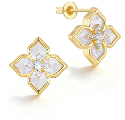 Creolen Gold Blumen Ohrringe für Damen - 14K Vergoldet Cubic Zirkonia Ohrringe Damen Ohrschmuck Wasserfest Edelstahl Hypoallergen Piercing Ohr Ohrringe Schmuck