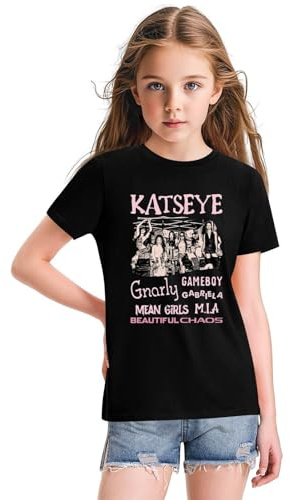 KATSEYE Shirt Girls Gnarly Katseye Merch Short Sleeve T Shirts Music Beautiful Chaos Tour Unisex Idol Graphic Tees Black 9-10Years