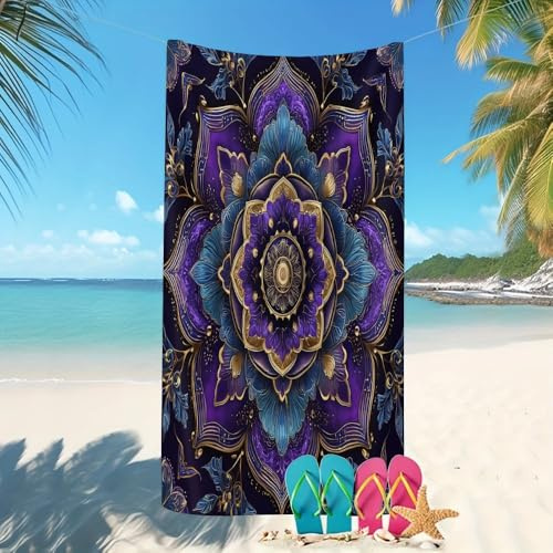 Telo Mare 80x160 cm Stile Paisley Stampa Telo da Spiaggia in Microfibra Asciugatura Rapida, Asciugamano Grande Assorbente Antisabbia Viola per Spiaggia, Fitness, viaggi, spiaggia, nuoto