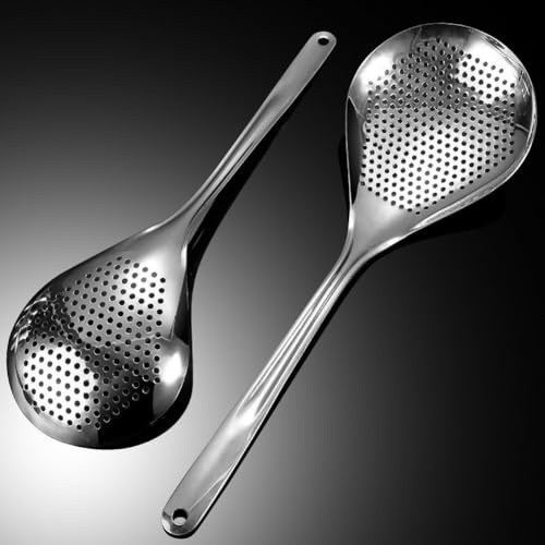 Juego de 2 cucharas ranuradas de acero inoxidable para freír patatas fritas, pollo, papas fritas, fideos, pasta y manejo de verduras