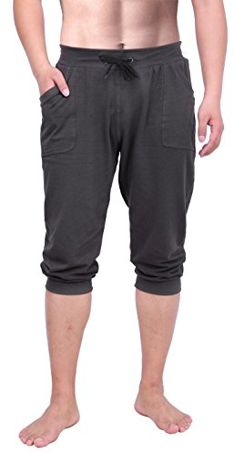 HDE Mens 3/4 Pants Workout Jogger Yoga Capri Shorts with Pockets for Running Charcoal - Large