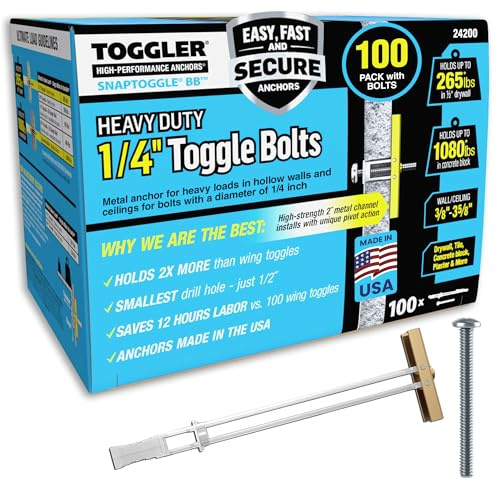 TOGGLER SNAPTOGGLE Drywall Anchor 100-Pack 1/4-in Dia Toggle Bolt ; Holds 265 pounds Each in 1/2-in Drywall by TOGGLER(2.5 inch Bolts Included)