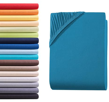 Hometex Premium Textiles Spannbettlaken Spannbetttuch Doppelpack 90-100 x 200 cm, Bettlaken Jersey aus 100% Baumwolle, Matratzen bis 23-25 cm, Oeko-TEX Made IN Green, Petrol