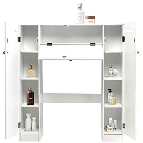 GOPLUS WC Toilette Schrank, Toilettenregal Weiß, Toilettenschrank Waschmaschinenregal Badezimmerregal Badmöbel Standregal für Bad, 98 x 87 x 18 cm (Weiß)