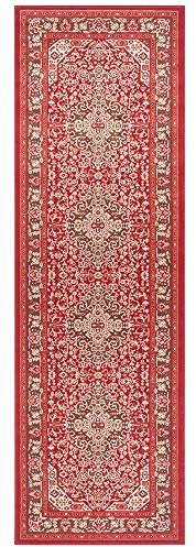 Nouristan Mirkan Orient Teppich – Wohnzimmerteppich Orientalisch Kurzflor Vintage Orientalischer Teppich für Esszimmer, Wohnzimmer, Schlafzimmer – Orientrot, 80x250cm