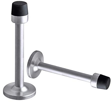 Türstopper, langer Türstopper, mit stummer Gummipufferspitze, Türstoppers aus gebürstetem Satin-Edelstahl, moderner Nickel-Türhalter Massiver Chromzylinder Industrietür-Wandhalterung, 2er-Pack Silber