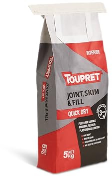 Toupret Joint, Skim & Fill Quick Dry - Fast Drying Plasterboard Joint & Skim Filler - Crack Resistant, Easy Sand, Paintable Interior Wall & Ceiling Filler - 5kg