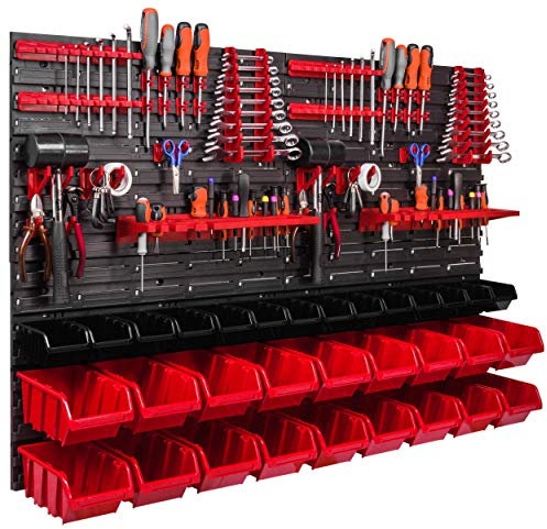 Sistema di cuscinetti, scaffale da parete, 1152 x 780 mm, supporti per attrezzi, 32 pezzi scatole impilabili, scatole di immagazzinaggio