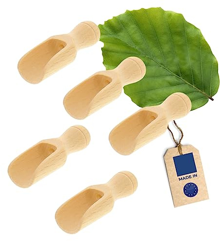 HOFMEISTER® Lot de 5 cuillères doseuses en bois de 5,2 cm pour épices, thé, café et céréales, dosage sûr, pesage, remplissage dans des récipients de conservation, boîtes à thé et bocaux