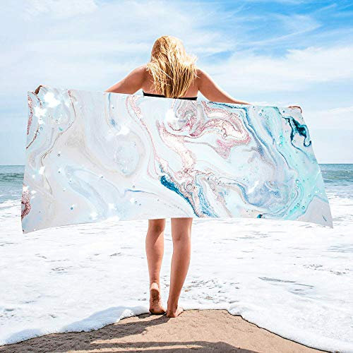 Treer Microfaser Strandtuch, Rechteckig Sunscreen Badetuch Praktische Strandlaken Handtuch Campingdecke Yoga Sporthandtuch für Fitness Sauna Strand Pool (75x150cm,Rosa Marmor)