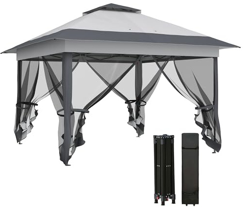 Outsunny Tonnelle de Jardin Extérieur Pliante 3,6x3,6m Gris