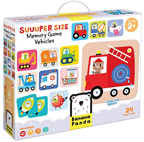 Banana Panda Memory Spiel mit Fahrzeuge Super Größe Viel Größer als XXL Memory Spiel – Memory Karten Pädagogische Zuordnungsaktivität für Kinder ab ab 2 Jahren und älter