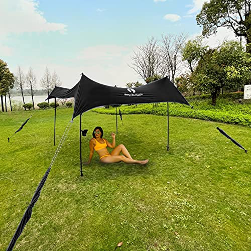 Red Suricata Premium Multi Terrain Shade Baldachin – Sonnenschutz für Strand, Camping, Picknick, Sport – UPF50 UV-Schutz – Zelt Shelter mit 4 Stangen, 4 Stangenankern, 4 Zeltschrauben (groß, schwarz)