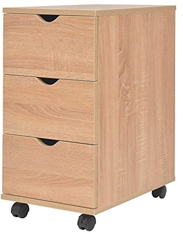 Holzspanplatten Schubladenelement mit Kunststoff-Rollen und 3 Schubladen Sideboard Beistellschrank Rollcontainer Büroschrank 33 × 45 × 60 cm