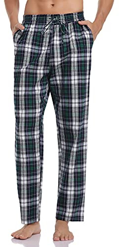 Aseniza Pantalon Pijama Hombre de Algodon Pantalón Pijama Largo de Cuadros con Bolsillo Estar en Casa Suave Comodo Invierno