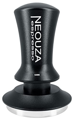 NEOUZA Espresso Tamper Spring Loaded for Coffee Machine Accessories Tool,Anti-Stick Self-Leveling,Refined Handle,Stainless Steel Flat Base (53mm Matte Black)