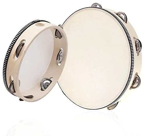2 stück Tamburin Einreihig, Tambourine, Schlaginstrument, Holz Tambourin, Handtrommel Percussion, mit Jingles, Handtrommel, für Partys, Spiele, Tänze, Schulen, Kinder (6 Zoll und 8 Zoll)