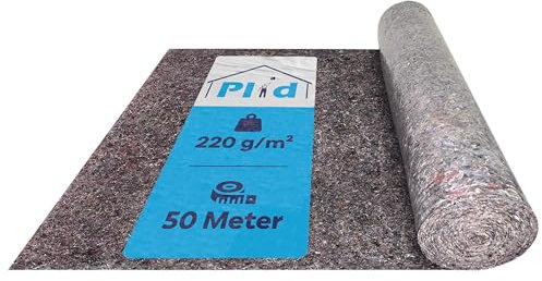 PLID® Maler - Telo di copertura in tessuto non tessuto, 220 g, con rivestimento antiscivolo, protezione della superficie per pittori e fai da te, rotolo di feltro per piastrelle, 50 m