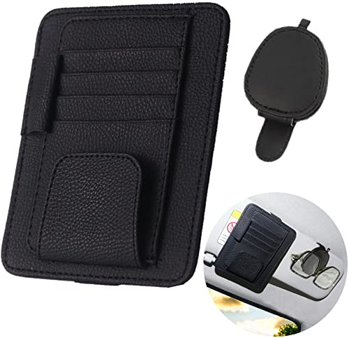 BDSHUNBF 2 Stück Brillenhalter für Auto Sonnenblende, Leder Brillenhalter, Ticket Karten Clip für Auto, Sonnenbrillenhalter, Sonnenbrillen Aufbewahrung, Auto Zubehör Innenraum (Schwarz)