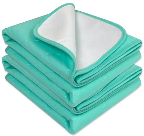 Bedecor Washable Kylie Sheets Single Bed 70x90cm (Pack of 2) - Incontinence Bed Pads for Potty Training, Kids & Puppy - Waterproof Mat Protector for Wheelchair & Sofa - Green