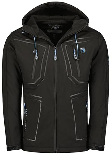 Geographical Norway Topere Men - Chaqueta Softshell Hombre Impermeable Con Capucha - Abrigo Para Hombres Outdoor Cortavientos Resistente - Senderismo Esquí Otoño Invierno Primavera (Negro L)