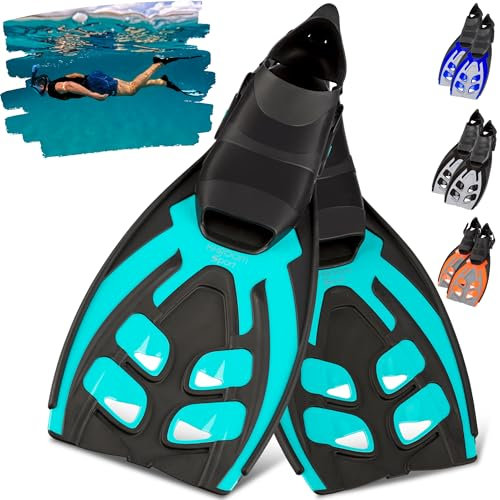 Khroom Flossen Erwachsene Gr. 36-47 - Hochwertig, Made in Italy, Schwimmflossen zum Schnorcheln & Tauchen, Unisex verstellbare Schnorchelflossen / Taucherflossen Damen & Herren (Türkis, 36-41)