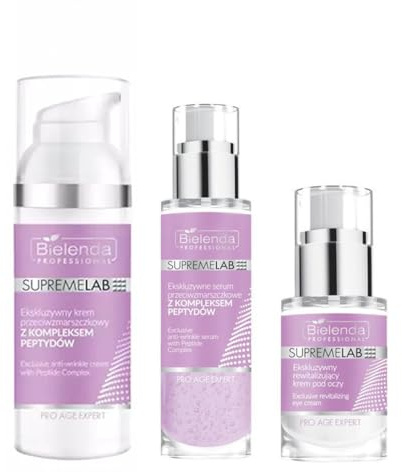 Bielenda PROFESSIONAL SupremeLab Pro Age Expert Set – Anti-Falten Serum, Augencreme & Gesichtscreme mit Peptidkomplex – Optimale Pflege für Gesicht und Augenpartie – Für Damen & Herren