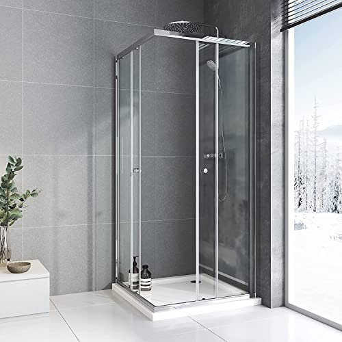 Duschkabine 100x100 Schiebetüre Eckeinstieg mit Schiebetüren 6mm ESG Sicherheitsglas Duschschiebetür Duschabtrennung Duschwand Höhe: 185cm