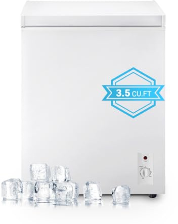 Mini Chest Freezer 3.5 Cu.Ft, Small Top Door Deep Freezer with 7 Adjustable Temperature, Removable Basket, Low Noise for Home, Apartment, Open Garage, Kitchen White