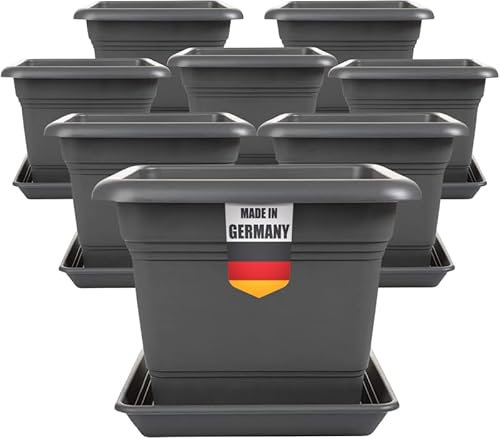 2friends Pflanzkübel Groß Außen 48x48 cm, 8er Set Anthrazit Blumenkübel XXL Blumentopf für Draußen, Pflanztopf Robustes Pflanzkübelset in Modernem Design für Garten & Terrasse