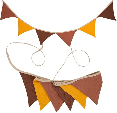 G2PLUS 1.9M Banderines de Tela Guirnalda de Banderine Infantiles,Cadena de Banderines como Decoración de la Habitación de los niños 6 Banderines-Amarillo/Marrón