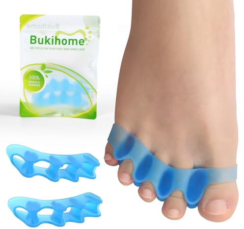 Bukihome Toe Separators, 4 Pair Soft Gel Toe Spacers to Correct Bunions, Toe Stretcher for Therapeutic Relief from Plantar Fasciitis, Foot Pain for Women & Men,Blue+M