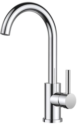 FORIOUS Wasserhahn Küche, Mischbatterie Küche, Küchenarmatur mit 360°Drehbar, Spülenarmatur mit Einhebel für 1 Loch, Polierter Chrom