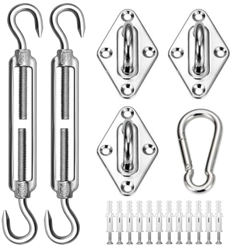 Sonnensegel Befestigung Set Garten Zubehör, für Befestigung Sonnensegel Dreieckig Rechteckig Spanner, Sonnensegel Wasserdicht Befestigungsset mit Karabinerhaken Edelstahl Spannschloss M5 Halterung