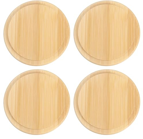 Sourcing Map 4Pcs Bamboo Cup Lid 2.91 Inch, Wooden Cover for Coffee Mug, Tea Glass, Drink - Reusable Round Lid for Keeping Warm