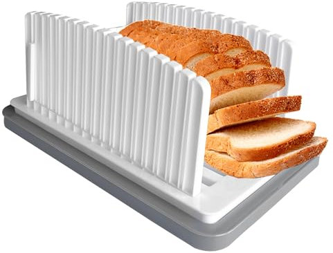 Bread Slicer for Homemade with Silicone Pastry Brush Bread Slicing Guide Adjustable Width Foldable and Compact Handhold Bread Slicer with Crumb Tray Bread Cutting Guide Tools for Bread Sandwich Maker